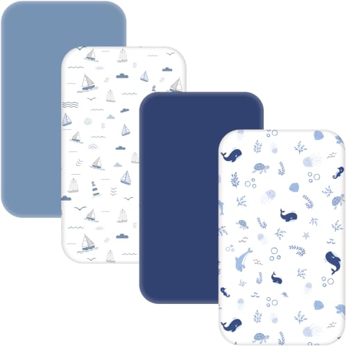 Image of 4 Pack Baby Bassinet Sheets - 35 inchx20 inch Bedside Bassinet Sheets for Newton, Ezebaby, AMKE & Other Large Bedside Sleeper | Ultra Soft & Skin Friendly Bassinet Fitted Sheets for Boys Girls