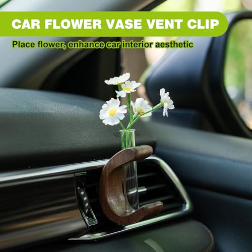 Image of Rislobx Car Vase Vent Clip, Letter C Mini Flower Car Vase Clip Wood Plant Holder Glass Tube Air Vent Decor Interior Accessories Decoration (Dark Brown)