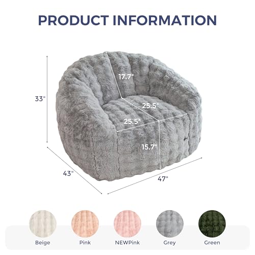 Image of MAXYOYO Giant Bean Bag Chair for Adults, Stuffed Shell-Shaped Large Bean Bag Couch, Cozy Living Room Chair with Filler, Floor Sofa Lazy Sofa for Bedroom Living Room, Grey