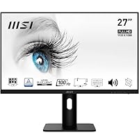 MSI PRO MP273AP 27" Eye Care Ergonomic Height Adjustable Business Monitor, FHD 1920x1080, IPS, Frameless, 100Hz, 1ms, HDMI, DP, VGA Port, Built-in Speakers, VESA, Black, 3 Year Warranty
