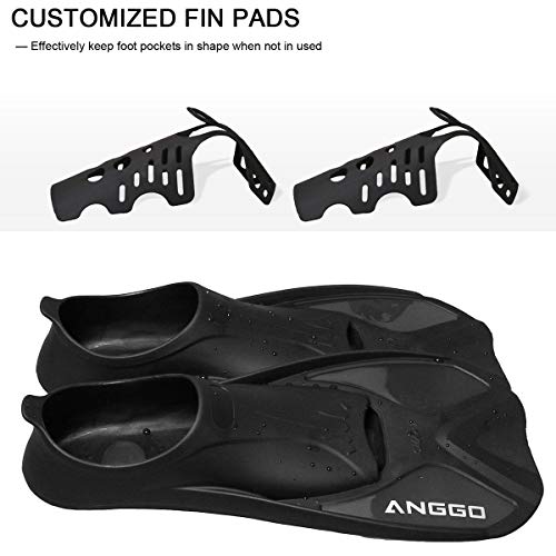 ANGGO Snorkel Fins, Short Diving Swim Fins/Swimming Flippers with Adjustable Strap for Snorkeling and Diving(Black,XL)