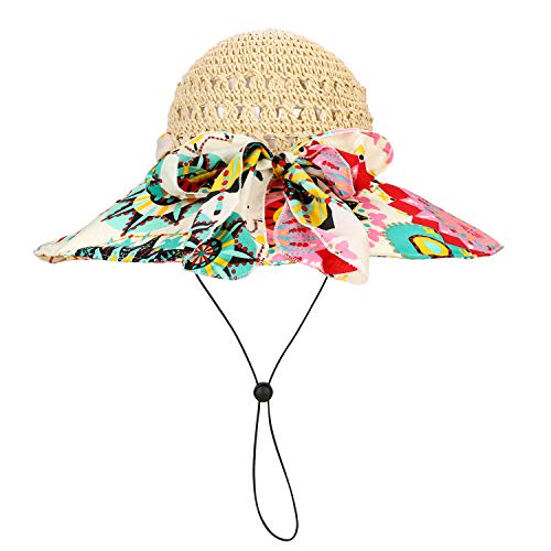 Sombrero de paja femenino con ala ancha para sol miniatura 7