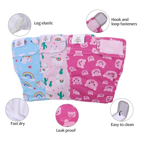Image of CuteBone Washable Dog Diapers Female No Tail Hole 3 Pack Reusable Doggie Period Training Pants for Docked-Tail Frenchie French Bulldog Boston Terrier Without Tail WWD15S