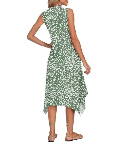Image of AUSELILY Women Summer Midi Dress, Sleeveless Casual Asymmetrical & Pockets | V-neck midi sundress, asymmetrical flowy hem & side pockets, great for beach, vacation and daily wear