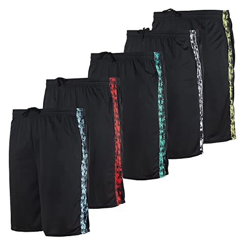 Real Essentials Mens Mesh Sweat Shorts Active Wear Athletic Short For Men Basketball Pockets Gym Soccer Running Summer Fitness Quick Dry Casual Clothes Men's Sport, Set 17, L, Pack Of 5 #TOP3