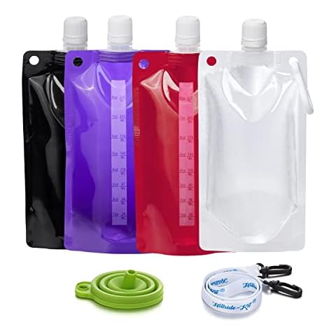 Hillside-Kit Plastic Flasks Concealable and Reusable Cruise Drink Bags with Funnel 8OZ Leak-Proof Flasks for Travel Outdoor (Coloful2-4pcs 8OZ) Cover