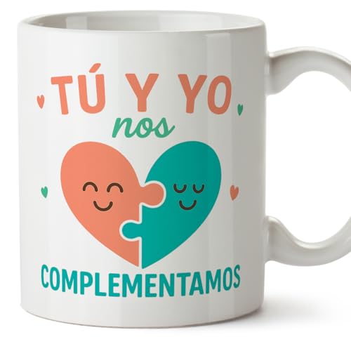 Imagen de MUGFFINS taza regalo novia y novio con frase tú y yo nos complementamos en Español aniversario