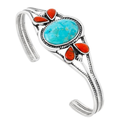 Turquoise Bracelet Sterling Silver 925 Genuine Gemstones Cuff