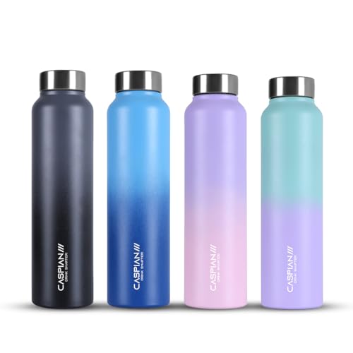 Image of CASPIAN / / / Astra ISI Certified Stainless Steel Water Bottle 1ltr. (Multicolor, 1 Litre, Set of 4) | Leak Proof Thunder for Fridge Home Office Travel School Kids Boys Girls Adults Sports Gym| BPA Free
