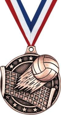 Crown Awards Volleyball Medal - Bronze Volleyball Sports Medals with Neck Ribbon