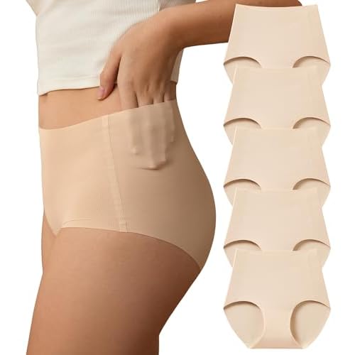 SHARICCA Seamless High Waisted Underwear for Women No Show Full Coverage Panties Nuage Microfiber Briefs Pack All Nude X-Large