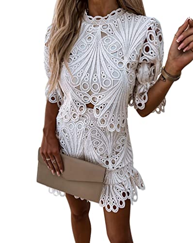 Minetom Zweiteiler Damen Spitze Hosenanzug Oberteile + High Waist Shorts...
