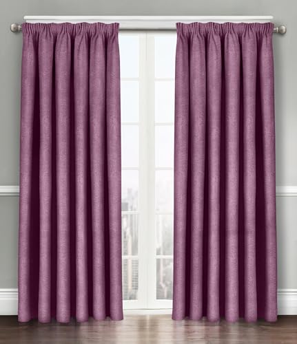 Image of Florelle Energy Saving Thermal Blockout Curtains Tape Top Curtains Semi Plain Embossed Textured Woven Window Treated Curtain Pair Multi Use (Mauve, W 66" x L 72" (2 Panels))