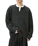 POHADON Cable Knit Sweater for Men Women Fall Winter Vintage Aesthetic Grandpa Grunge V-Neck Pullover Tops Y2k Korean Clothes (Dark Gray,Medium)