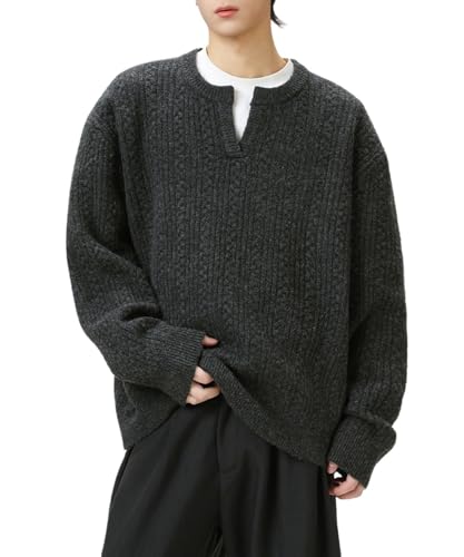 POHADON Cable Knit Sweater for Men Women Fall Winter Vintage Aesthetic Grandpa Grunge V-Neck Pullover Tops Y2k Korean Clothes