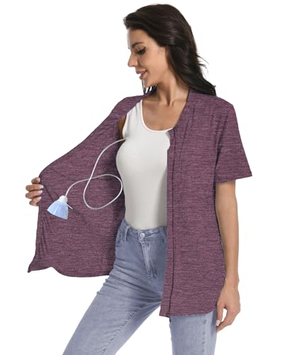 Mastectomy Shirt with Drain Pockets Breast Mastectomy Recovery Supplies Nephrostomy Drain Bag Tummy Tuck Must Haves Clothing Comfy Post OP Camisoles After Mastectomy Short Sleeve Shirts Purple Red