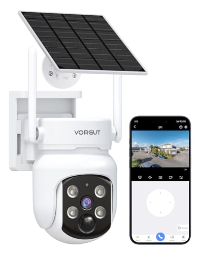 Image of Solar Security Camera Wireless Outdoor, 4MP Solar Powered Cameras for Home Security, 360 Pan Tilt, Color Night Vision, PIR Human Detection, 2.4G /5G WiFi, IP66 Surveillance Cam, White