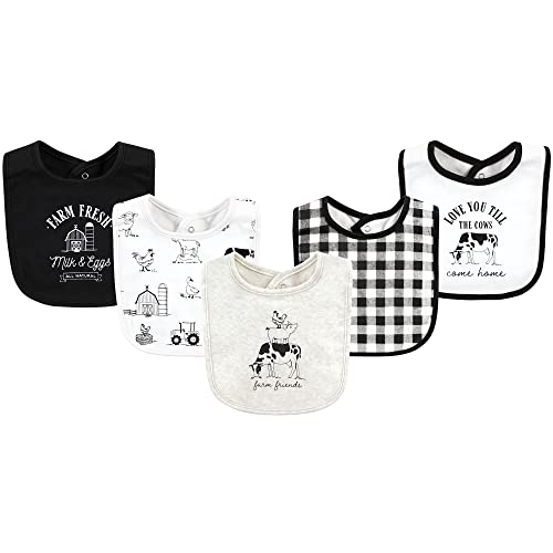 Image of Hudson Baby Unisex Baby Cotton Bibs, Neutral Farm, One Size