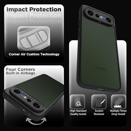 Image of RIGGEAR Shockproof Sleek Hybrid Armor Back Cover Case for Vivo X300 FE 5G (Smoke Black Matte PC + Black TPU Bumper)