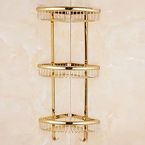 Corner Shower Caddy Vintage Bath Hardware Gold 3-Layer Corner Chrome Bathroom Brass Shelves Shampoo Holder Corner Bath Basket