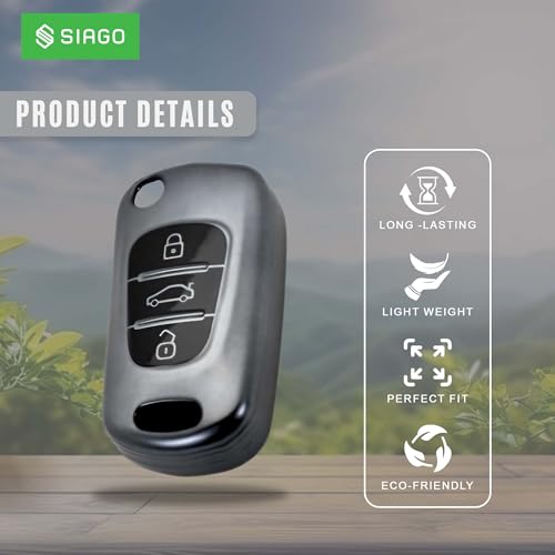 Image of SIAGO TPU Key Cover and Round Key Chain Compatible with Hyundai Elantra 3 Button Flip Key (Grey)