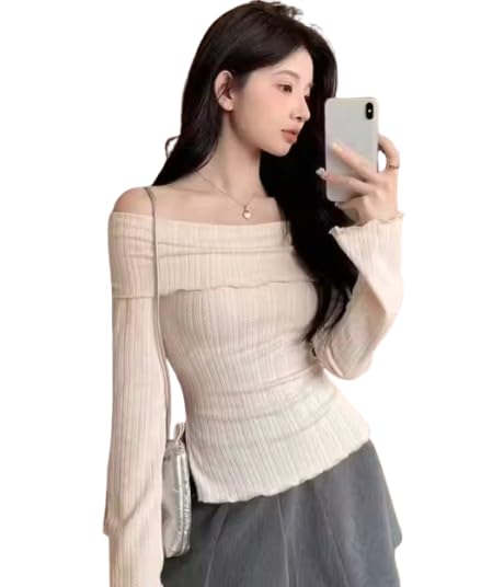 V S Fashion &*for Women Off Shoulder Slim Fit Top – Stylish Long Sleeve Polyester Preppy Top for Party & Casual Wear-image-34