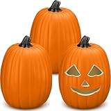 Seenelling 3 Pcs 9.5'' x 12.8'' Carvable Pumpkin Artificial Hollow Foam Pumpkin Crafts Fake Pumpkin Decor Halloween Fall Wedding Thanksgiving Decorations for Home Tabletop Porch (Orange)