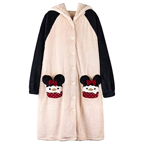 Mbeta Flannel Hooded Nightgown Thickened Pajamas Women's Winter Sweet Cute Coral Fleece Cardigan Can Go Out Home Wear #TOP4