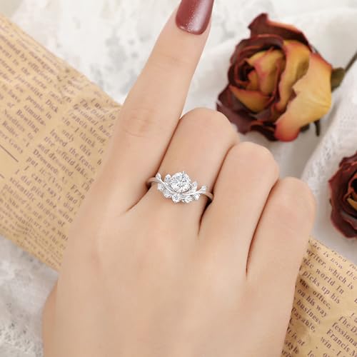 Moissanite Bridal Engagement Ring for Women 925 Sterling Silver Plated Platinum Art Deco/Vintage Wedding Promise Ring for Her Size 4-93