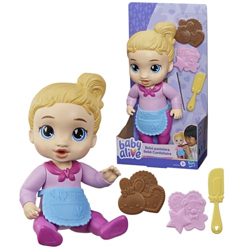 Baby Alive Baby Baker - Muñeca de pelo rubio con accesorios de alimentación imaginarios, juguetes de 26,5 cm para niñas y niños a partir de 3 años