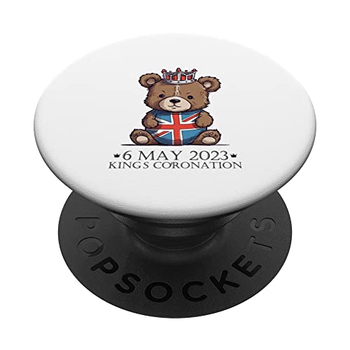 teddy Royal bear King's Coronation. Union Jack Charles PopSockets Swappable PopGrip, Black