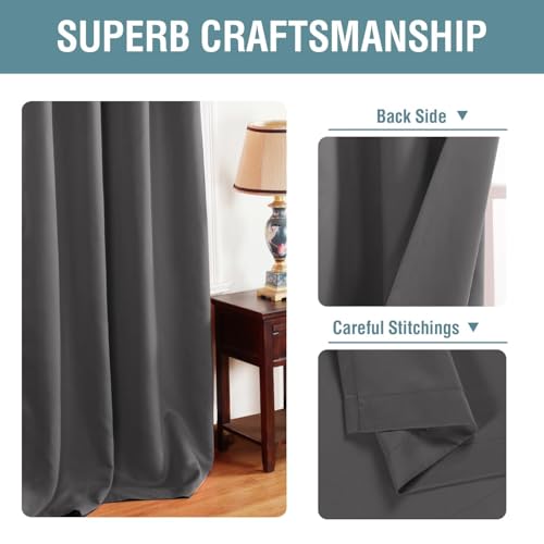 Image of H.VERSAILTEX Blackout Grey Curtains for Patio Door Thermal Insulated Living Room Curtains, Room Darkening Noise Reducing Blackout Curtain for Bedroom, Charcoal Gray, 1 Panel, 52'W x 102'L