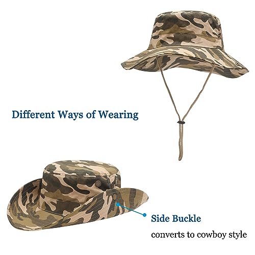 Image of ZLYC Mens Waterproof Camo Sun Hat Wide Brim Packable Outdoor Mesh Fishing Bucket Hats
