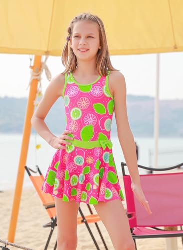 Image of Girls Swimsuit One Piece UPF 50+ Floral Skirted Bathing Suit Modest Beach Swim Dress 3-11 Years