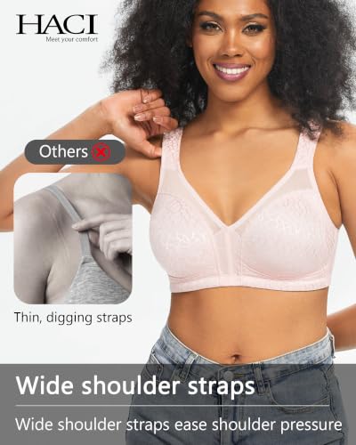 Image of HACI Women Minimizer Bra Full Coverage Everyday Wirefree Unpadded Plus Size | Non Padded, Full Figure, for Large Bust, Seamless