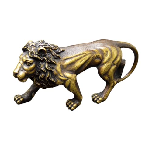 Statue de Lion en Laiton : Figurine Artisanale et Décorative de Bureau