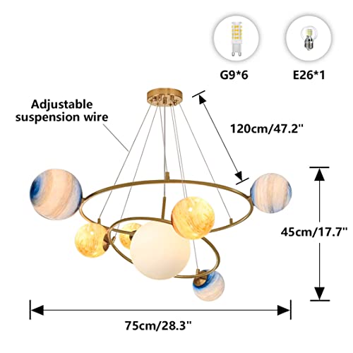Flyrose Creative Children's Bedroom Planet Chandelier 7-Light Modern Large Gold Globes Chandeliers Gold Astronaut Pendant Light For Kids Playroom, Boys Room, Nursery, Toys Room #TOP1