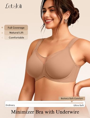 Image of LetsJoli Minimizer Bras for Women Full Coverage Underwire Plus Size Support | Unlined Cup,Cool Lightweight Comfort,T Shirt Everyday Bra,For Older Women and Large Breasts