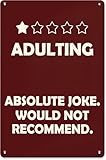 XingFox Letrero de metal - Adulting - Reseña de 1 estrella - Decoración de pared divertida para adultos, residencias universitarias y lugares de trabajo - 20 x 30 cm