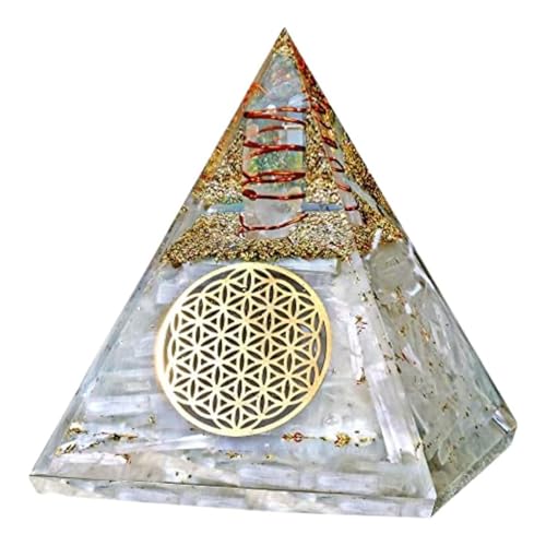 Selenite Glow Orgone Pyramid, Handmade Selenite Crystal Pyramid for High Frequency Vibration, Powers of Manifestation,Crystals and Healing Stones for Promotes Peace and Calmness, Orgonite Pyramids