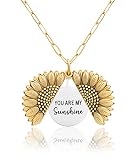 Suavell You Are My Sunshine - Sunflower Necklace Locket for Women. 18K Gold Plated Pendant with Engr