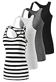 Star Vibe Racerback Workout Tank Tops for Women Basic Athletic Tanks Yoga Shirt Sleeveless Exercise Tops 4 Pack Black Grey White Black Stripe M