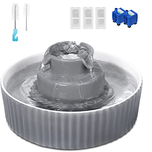 LKJHG Fuente de Agua automática para Perros y Gatos, Cerámica Fuente para Gatos, Fuente para Beber Automática Súper Silenciosa con 2 Bomba de Agua,3 Cartucho,1 Cepillo de Limpieza(Color:Gris) Cover