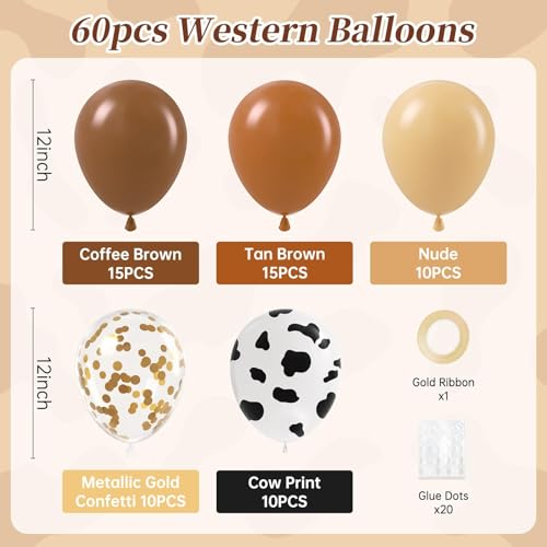 Image of 12inch Western Balloons with Brown Nude Gold Confetti Cow Latex Balloons | Farm, Cowboy, Western, Baby Shower, Birthday Party Decorations