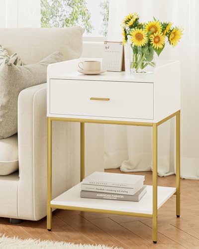 Image of Masupu Nightstand, 3-Tier Modern Bedside Night Stand with Storage Drawer and Shelf, Large End Side Table for Bedroom, Living Room, White