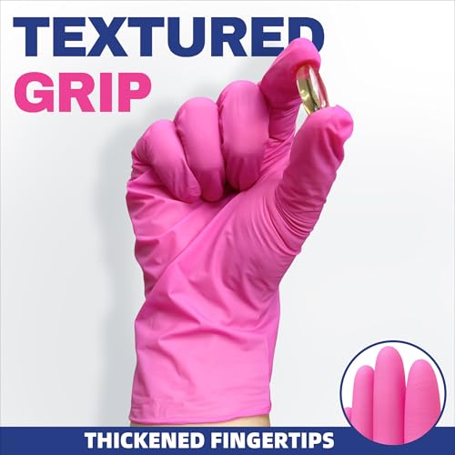 Beastek Nitrile Exam Gloves, 4 Mil 100 Pcs Powder-Free Latex-Free Medical Cooking Food-Safe Disposable Gloves, Hot Pink (Medium)