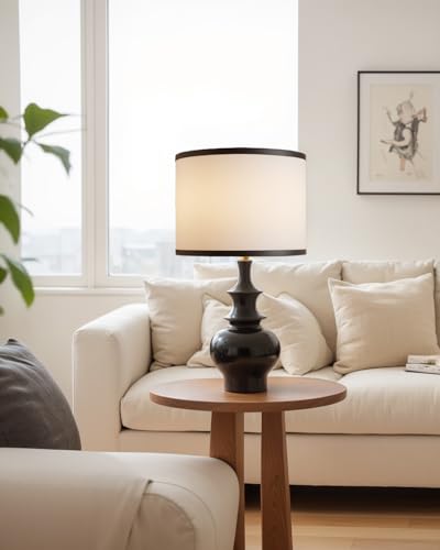 Poleris 20" Modern Ceramic Table Lamp, Black Bedroom Lamp for Night Stands, Farmhouse Bedside Lamp for Bedroom Living Room, Small Nightstand Lamp Desk End Table Lamp Black
