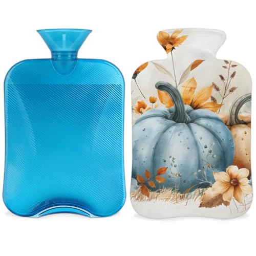 Hot Water Bottle with Soft Cover,2L Cute Pumpkin Hot Water Bag for Hot and Cold Compress, Hand Feet Warmer, Bright Pumpkin Rubber Hot or Cold Water Bottle Halloween Christmas Decorations