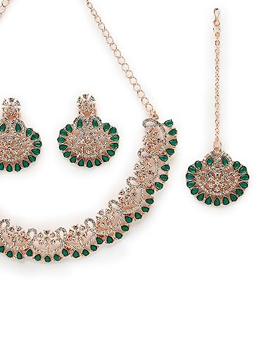 Trendy AD Stones Necklace Set with Earring & Maangtika