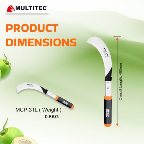 Image of MULTITEC Coconut Tree Pruner MCP31 | 500mm Alloy Steel Blade with 31 inch Aluminium Handle | Manual Coconut Cutter & Banana Stem Cutting Tool | Lightweight, Corrosion-Resistant Harvesting Saw